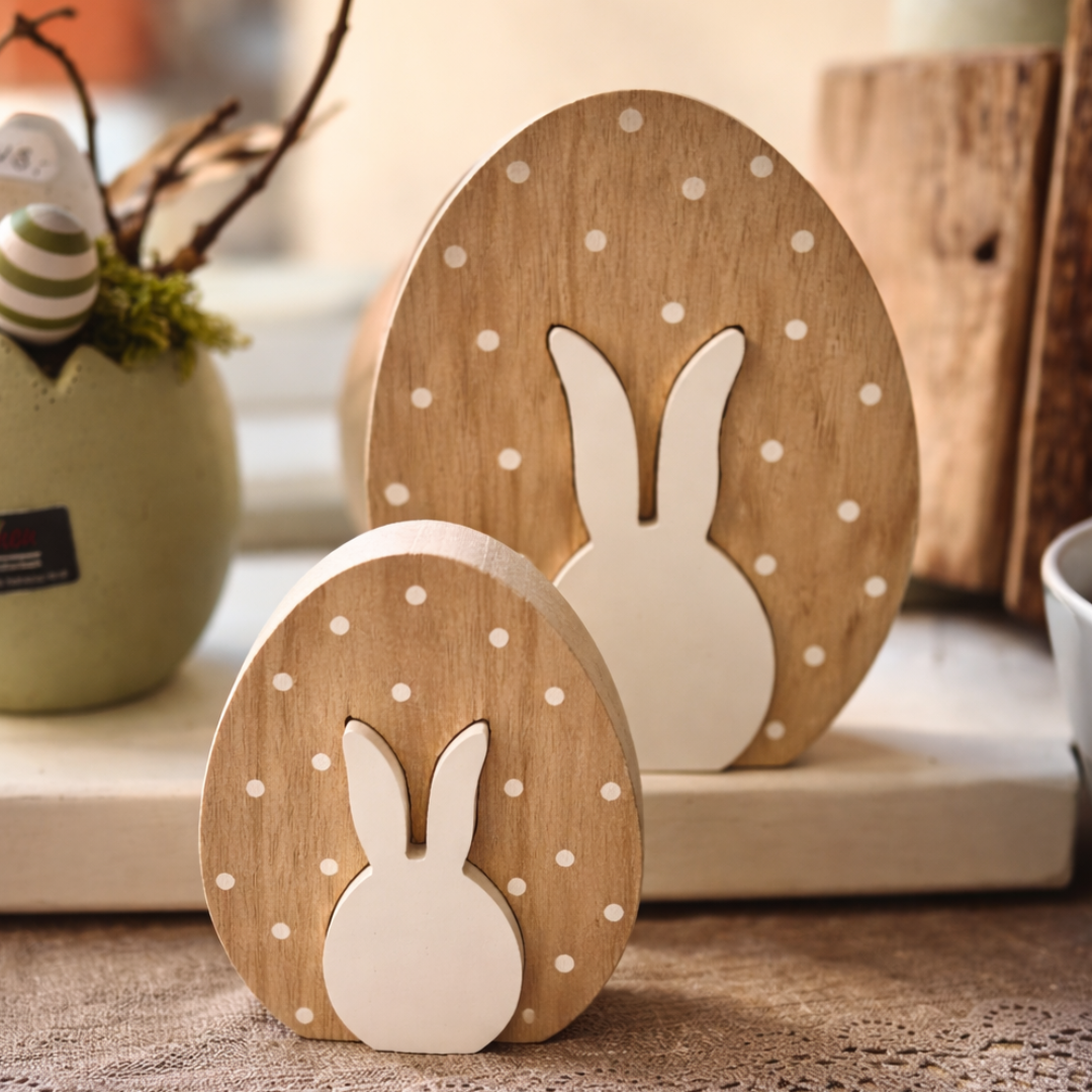 Holzeier mit Hasenfigur