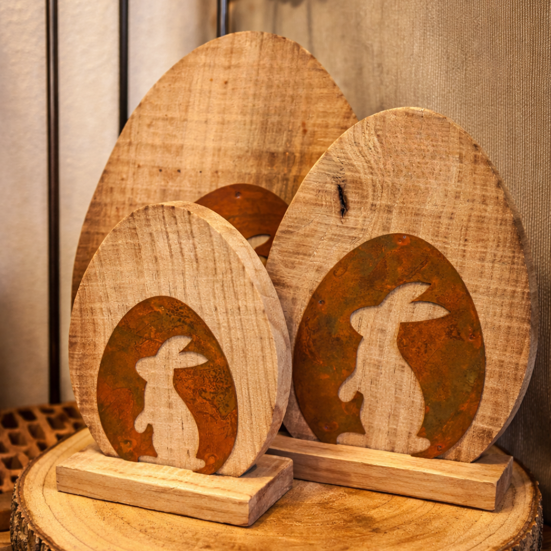 Holzeier mit Rostmotiv (3er Set)